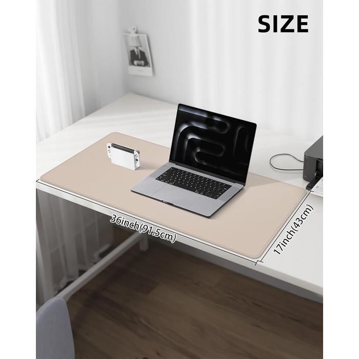 Підкладка на стіл для миші та ноутбука зі шкіри, бежева 90x43 см - захист столу для офісу та дому