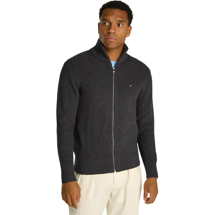 Кардиган Tommy Hilfiger чоловічий з блискавкою, бавовна, білий (слонова кістка), сірий (темно-сірий heather), розмір L