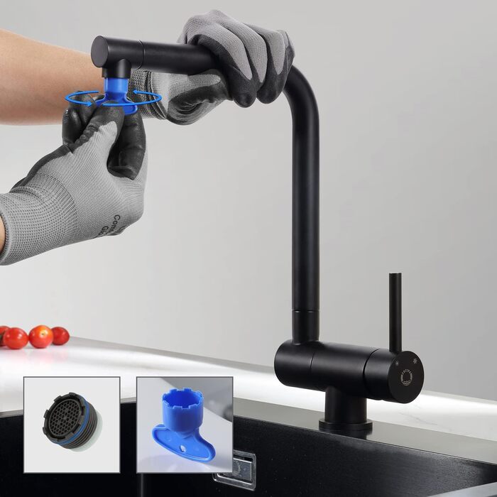 Кухонний змішувач CECIPA Vorfenster чорного матового кольору, високого тиску, з нержавіючої сталі, з гнучким виливом, поворотний на 360°