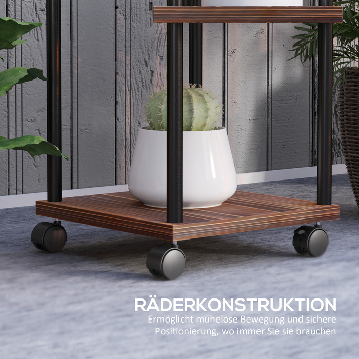 Outsunny 5-Tier Plant Stand with Wheels, Flower Stand for Indoor Outdoor, Steel and Wood Plant Shelf, Multi-Level Flower Shelf, 110cm High Flower Ladder for Living Room, Garden Balcony Decor, Charcoal | Aosom