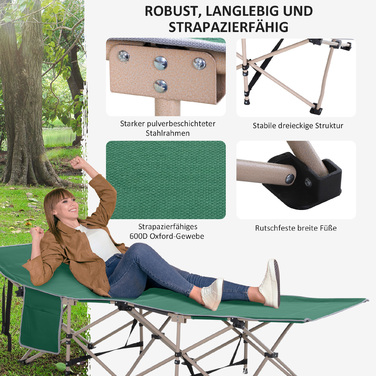 Outsunny Folding Cot with Storage Bag, Foldable Camping Bed, Camping Lounger, Includes Carry Bag, Steel Oxford Fabric, Green, 190 x 68 x 52 cm | Aosom