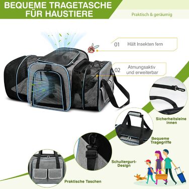 Розширювана переноска для котів та собак ALLSOPETS. Складана переноска для домашніх тварин, сумка-переноска для подорожей, походів, кемпінгу (Сірий, S)