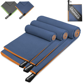 Набір рушників з мікрофібри: великий (180x80 см), спортивний (100x50 см), пляжний (80x40 см). Кольори: темно-сірий + зелений, темно-синій + помаранчевий