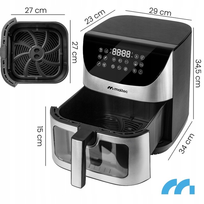 Аерофритюрниця Air Fryer з вікном, 9л, 1800Вт — Потужна безнамастильна фритюрниця