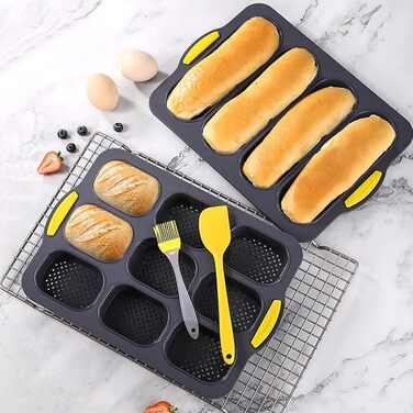 XIMKONTER Baking Sheet for Baguettes, Baking Tray with 3 Rolls, Non-Stick, Bread Baking Forms, Baguette Tray, Easy Clean Silicone Baking, Baguette Bread Tool for Baking (Grey, Baguette)