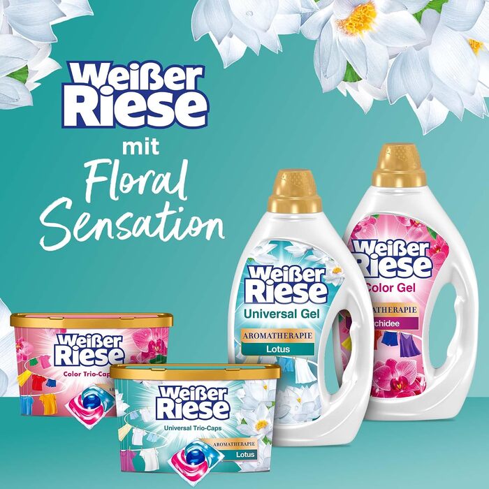 Універсальні капсули для прання Weißer Riese Trio-Caps Aromatherapy Floral Sensation з лотосом, інтенсивний аромат, 120 прань