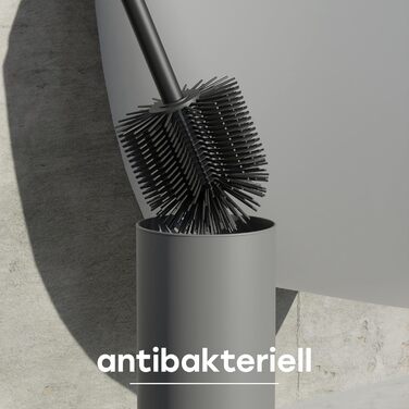 Торцева щітка для унітазу з нержавіючої сталі та силікону з дискретним тримачем - щітка для туалету з захистом від бризок, антибактеріальна, сіра