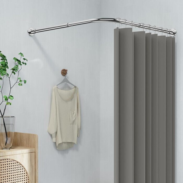 Регульована кутова штанга для душу L-Form, 68–96 см × 68–96 см, нержавіюча сталь, вологостійка та антикорозійна, з 12 кільцями та комплектом кріплень, срібна