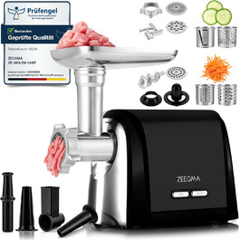 ZEEGMA Electric Meat Grinder - 1900W, Stainless Steel Plates, 3kg/min, Sausage Maker, Kubbe, Chopping, Dicing, REV Function, Accessory Kit