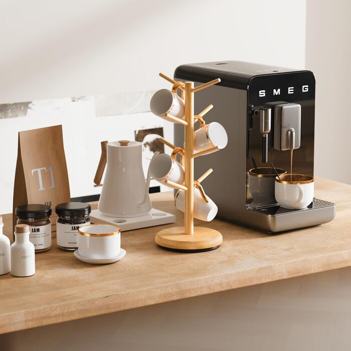 BAMBANG Bamboo Coffee Mug Tree, Swivel Coffee Mug Holder for Countertop, Coffee Mug Shelf with 8 Hooks, Coffee Mug Organizer, Mug Stand Hanger for Coffee Bar, (Natural)