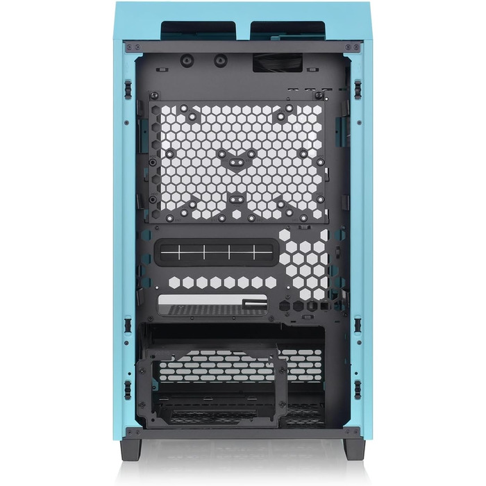 Корпус Thermaltake The Tower 200 Turquoise Mini-ITX з вертикальним розташуванням, загартоване скло, 2x CT140 вентилятори, підтримка AIO 280мм, GPU до 380мм