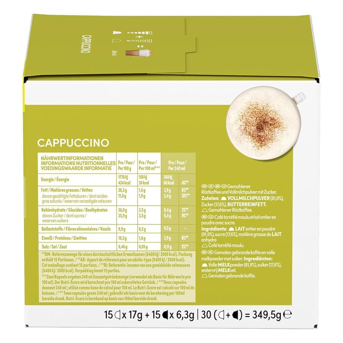 Кавові капсули NESCAFÉ Dolce Gusto Cappuccino, 30 капсул (набір 3 упаковки), 349.67 г
