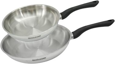 Набір сковорідок Fackelmann 9441450, 3 шт (20, 24, 28 см), нержавіюча сталь 18/8, для всіх плит, включаючи індукцію, без PFAS