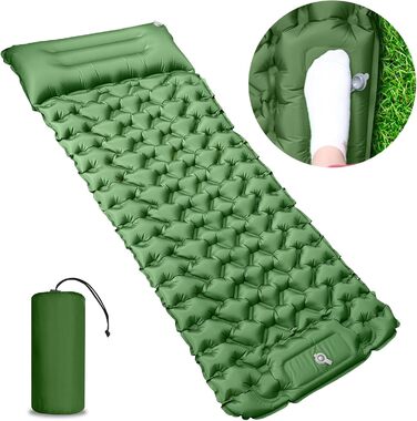 YOUXIU Self-Inflating Camping Mat - Lightweight, Waterproof Sleeping Pad with Foot Pump - Ideal for Hiking, Travel & Tent Use (Green)