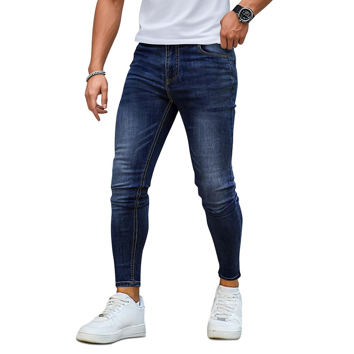 Чоловічі джинси GINGTTO Slim Fit Stretch Skinny блакитні, 40W/30L
