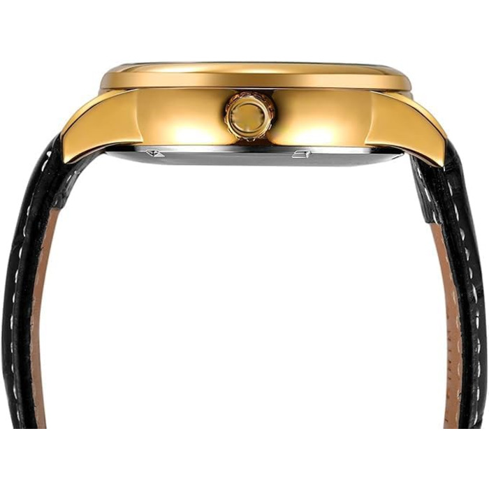 Чоловічий годинник на автоматичному механізмі з сапфіровим склом, корпус з нержавіючої сталі, шкіряний ремінець, годинник-скелетон, календар, золотий/чорний колір