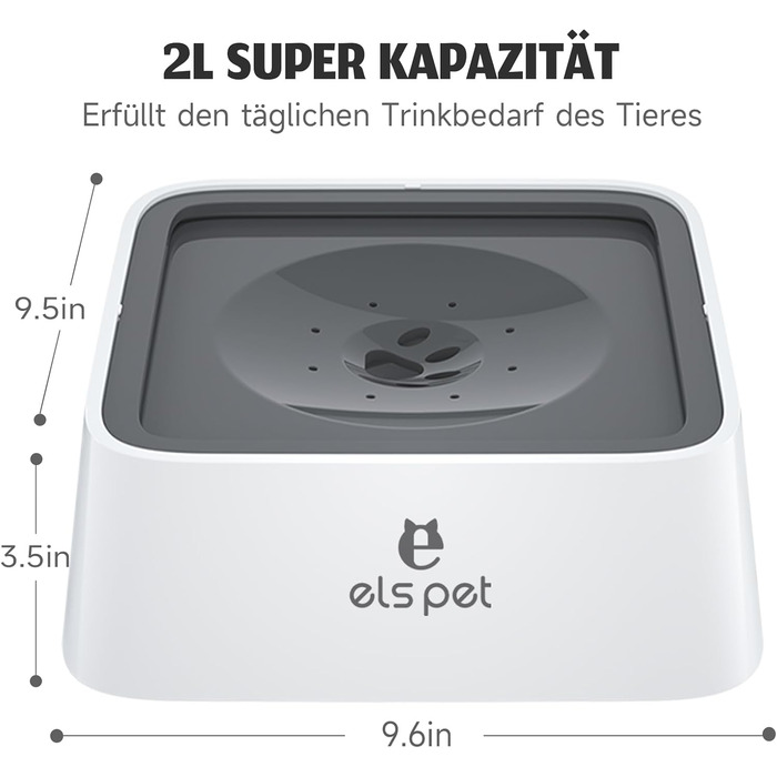 Трапезний набір для собак ELS PET: миска для води та корму, антивитікання, 2L, сіра