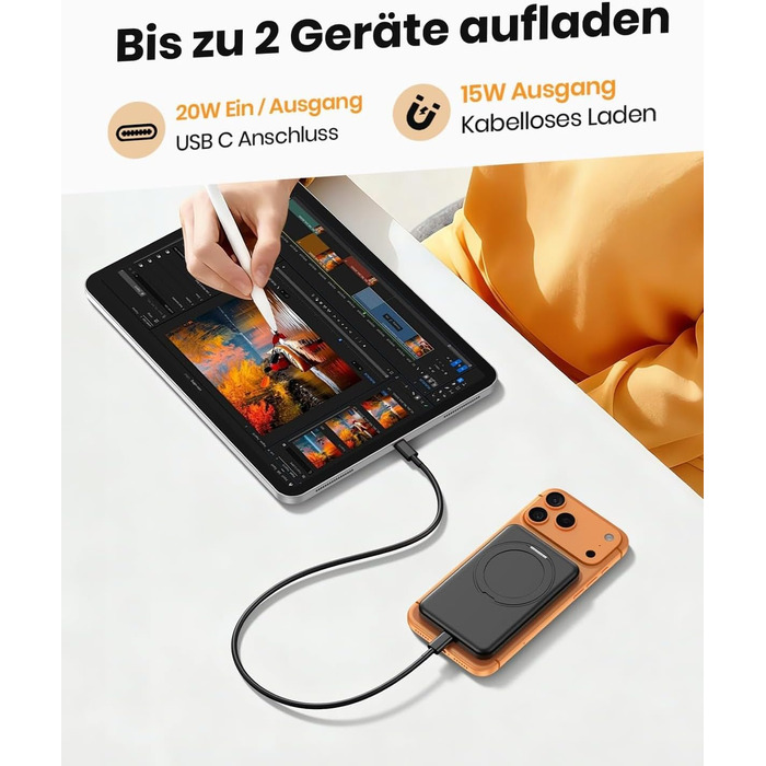 Портативний зарядний акумулятор SOARAISE 10000mAh з PD 20W, USB-C та бездротовою зарядкою, LED дисплеєм, чорний