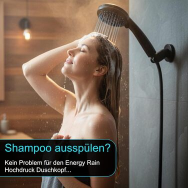 Насадка для душу Energy Rain з 9 режимами, високий тиск, економія води, ручна лійка для душу, чорний колір