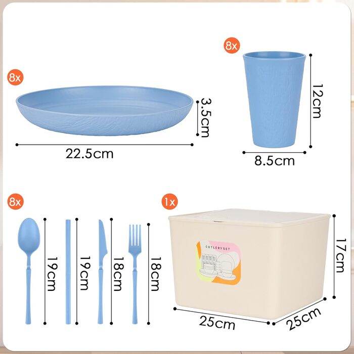 Набір посуду 49 шт. незламний, багаторазовий, для кемпінгу, пікніка, барбекю, пластиковий, кольоровий