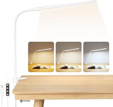 LED лампа для столу Lepro з кріпленням, архітектурна лампа з регульованим підсвічуванням, захист очей, USB, 3 кольори та 10 рівнів яскравості, для офісу