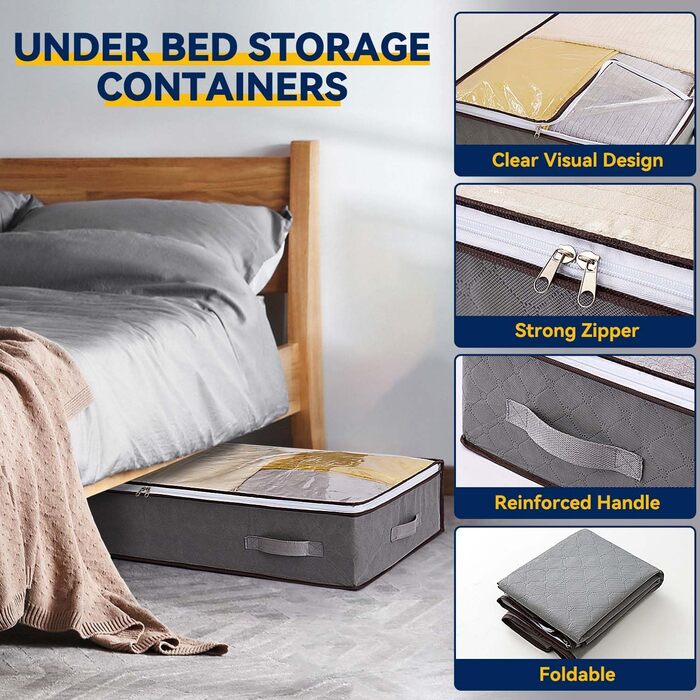 Комод під ліжко Boic, 2 шт., 60 л, для зберігання постільної білизни та одягу, з кришкою, складний, велика коробка для зберігання