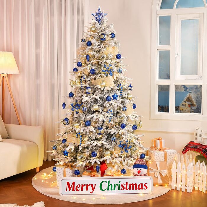 Набір прикрас на ялинку Alupssuc 128 шт: ялинкові кулі, квіти, стрічки, верхівка, гачки (чорний & золото, синій & золото)