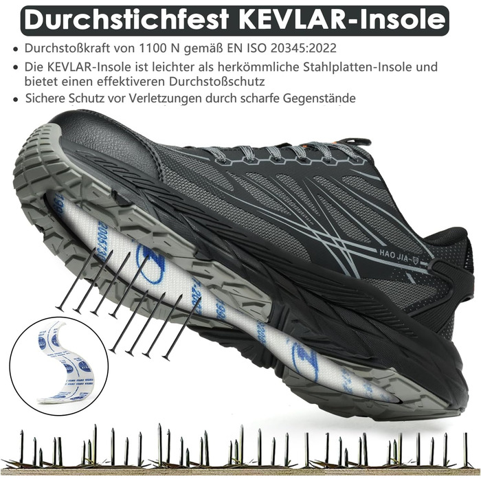 Черевики робочі чоловічі/жіночі, захисні черевики зі сталевим підноском, легкі, дихаючі, розмір EU 37-46, сірий, 44 EU