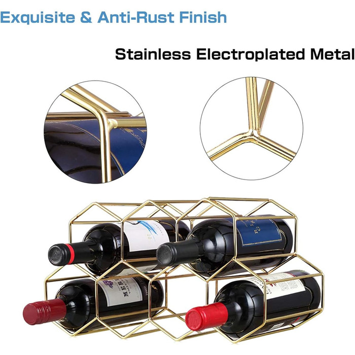 Metal Wine Rack, Freestanding Wine Bottle Holder, Table Wine Rack, Countertop Wine Bottle Holder, Wine Bottle Holder, for Bar, Wine Cellar, Living Room, Kitchen, Basement (Golden)
