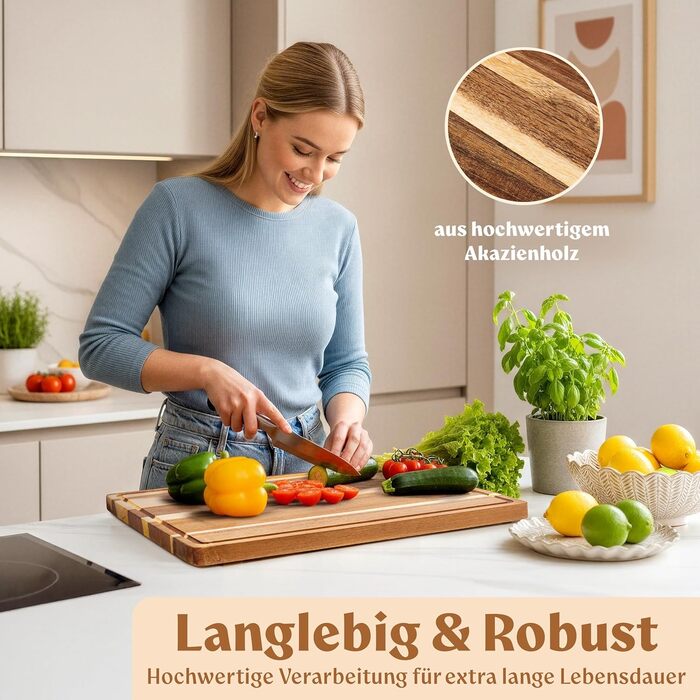 Набір дерев'яних обробних дощок 3 шт. з акціїї (40x30см / 33x24см / 26x18см) - дерев'яні дошки для кухні з канавкою для соку, преміум якість