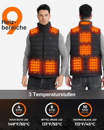 Електрична грійна жилетка для чоловіків з Powerbank 16000mAh 7.4V, 9 зон нагріву, для катання на лижах, активного відпочинку, велосипедної їзди, XXL, чорний