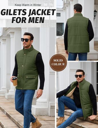 Xnova чоловіча зимова жилетка з підкладкою Thero Sherpa, тепла флісова жилетка, зимова куртка, жилетка для полювання, робоча жилетка, флісова жилетка для активного відпочинку з коміром-стійкою (Зелений, M)