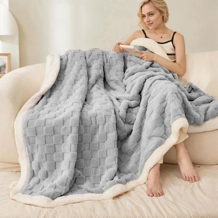 Плед Gracelife Sherpa з м'якого флісу, великий, теплий, 150 x 200 см, сірий (A01)