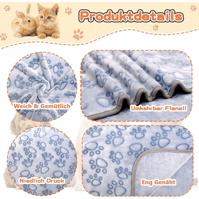 М'яка ковдра для собак та котів Gorgelly (3 шт.) 80x60 см та 60x80 см, блакитна. Легка, миюча, для дому та подорожей