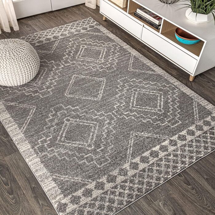 JONATHAN Y MOH200C-8 Amir Moroccan Beni Souk Rug Bohemian Farmhouse Rustic Geometric, easy care, bedroom, kitchen, living room, unclipped, 240 cm x 300 cm, gray, cream