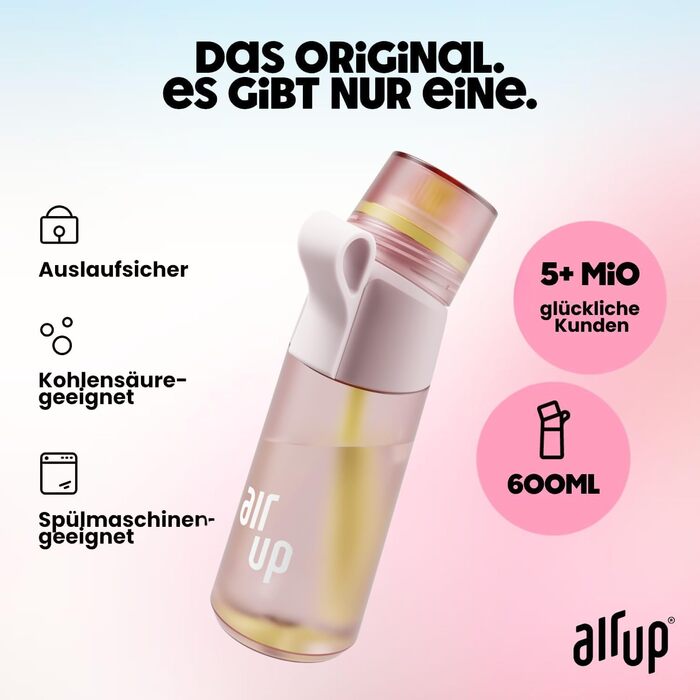 Air Up Twist Pro 600 мл Рожевий (Pink Crush) Стартовий набір з 5 смаками - пляшка для води без цукру, сумісна з Pods, BPA-free, можна мити в посудомийній машині