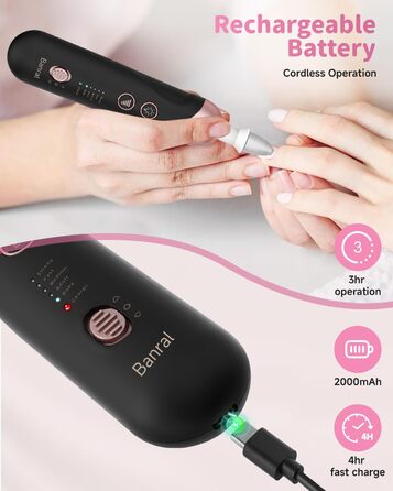 Електричний набір для манікюру та педикюру з LED-підсвічуванням: пилка для нігтів, 10 насадок