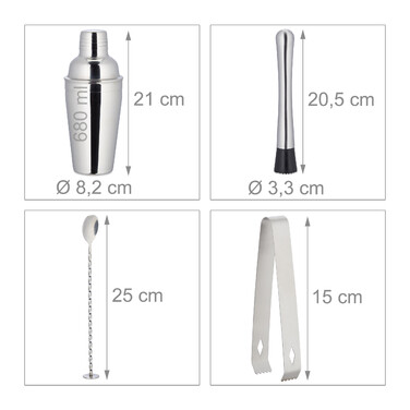 Relaxdays 11-Piece Cocktail Set, Stainless Steel
