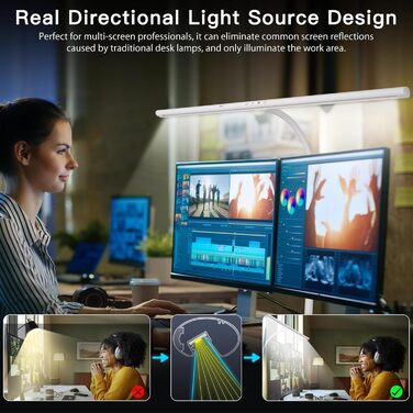 EYOCEAN LED Desk Lamp with Gesture & Remote Control - 24W, 80cm Adjustable Clamp-On Monitor Light - Daylight Lamp for Office Workers, Readers, Architects, and Designers (White)