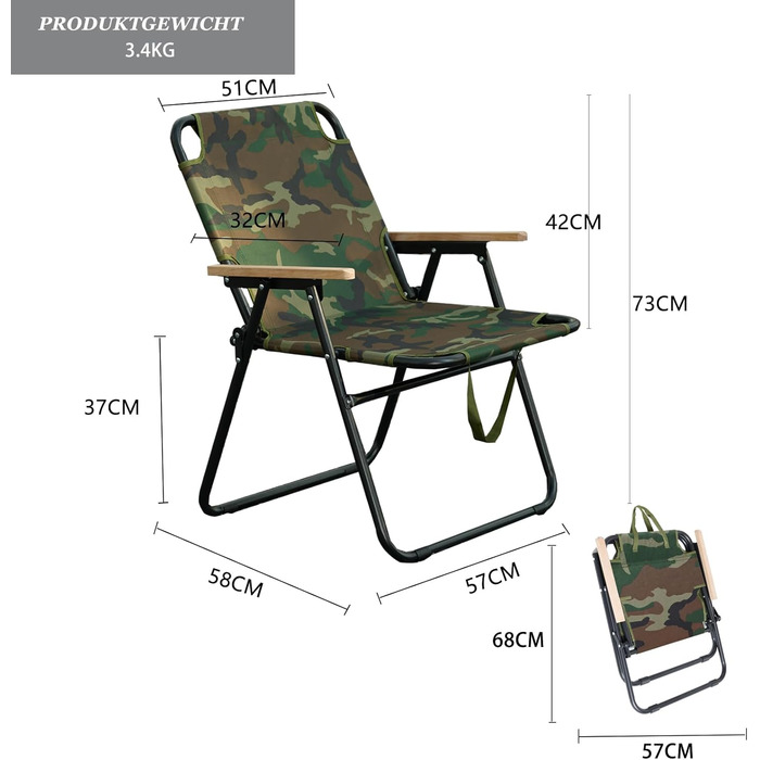 Кемпінговий стілець складний, армійський камуфляж, 225 кг, Oxford, для риболовлі, пікніка, подорожей