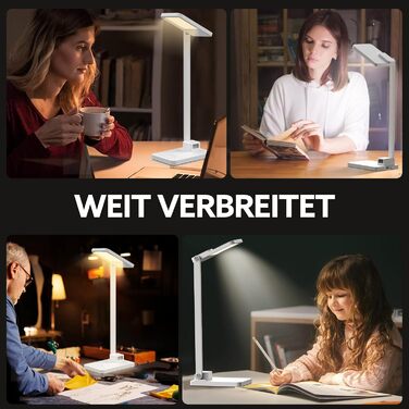 LED лампа настільна LENDOO з двома головками, регульована яскравість 700 люмен, 5 рівнів регулювання, 5 кольорових режимів, USB-порт для зарядки та вбудований акумулятор 2000mAh, для дітей, спальні, читання (білий - квадратна)