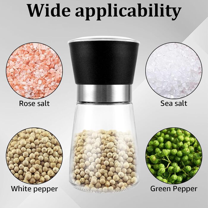 Набір з 8 мельниць для солі та перцю, ручні, з регульованим керамічним жорном, 13.5X6.4 см, прозорі, для різних спецій