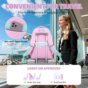 Рюкзак для дівчинки Tanou, великий шкільний рюкзак для підлітків, з тканини Оксфорд, з кількома відділеннями (рожево-зелений)