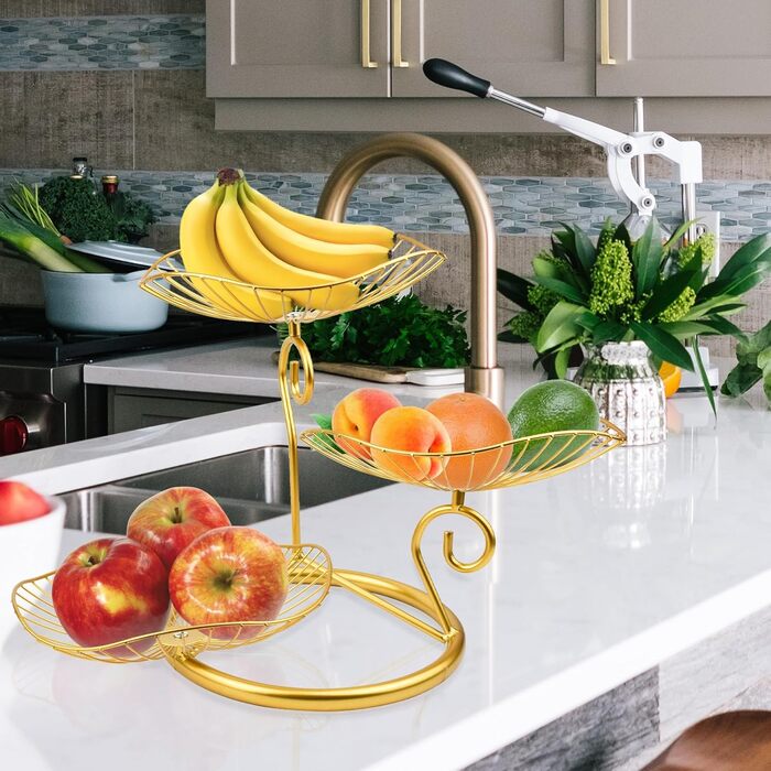 Металева фруктова корзина CUKE2BEET з 3 рівнями, золота - для фруктів та овочів