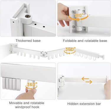 Настінна сушарка для білизни з висувною штангою 120 см, 18 гачків, біла | DREI