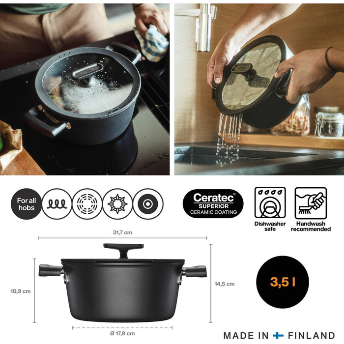 Каструля Fiskars Hard Face з кришкою, 1,8 л, 18 см, антипригарна, алюміній, для всіх плит