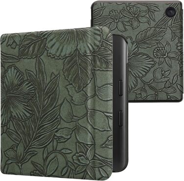 Чохол-книжка kwmobile для Kobo Libra Colour/Tolino Vision Color - з квітковим малюнком, зелений