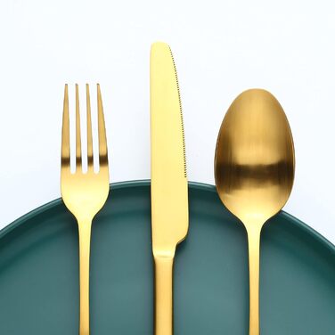 Bestdin Cutlery Set 12 People, 60 Piece Stainless Steel Cutlery Set Matte Gold Eating Cutlery Set with Knife Fork Spoon, High-Quality Stainless Steel Cutlery, Dishwasher Safe.