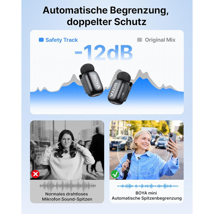 BOYA MINI 2 - Бездротовий мікрофон-лавал'єр для iPhone, Android, Vlogging, YouTube, Streaming. Чорний (2TX+1RX, Type-C)