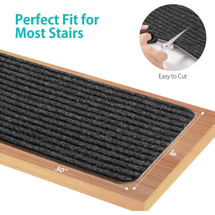 Килимок на сходи ToStair, 76x20 см (15 шт.) Антиковзка підкладка для сходів, захист для дерев'яних ступенів, килимки для дому для дітей, літніх людей та собак, чорний